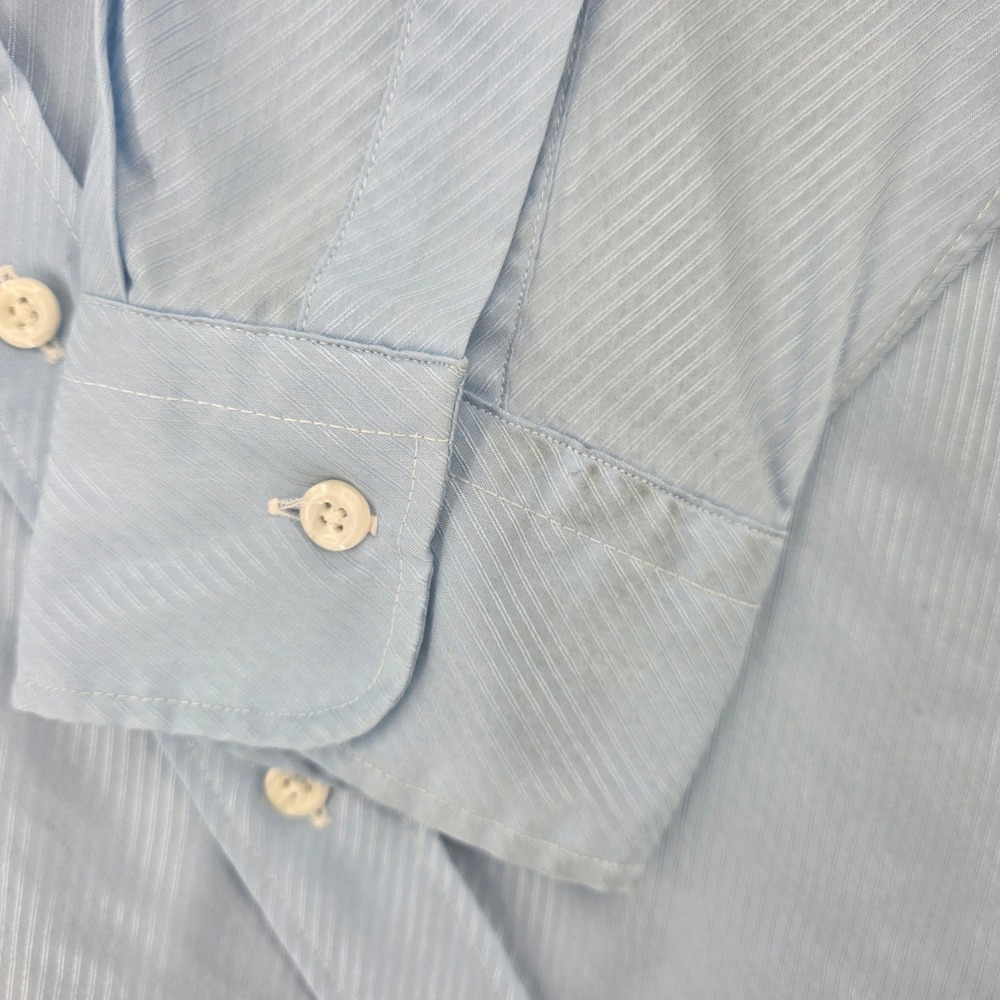 Christian Dior Chemises Mens Vintage Light Blue Textured Stripe Dress Shirt L - Picture 9 of 10